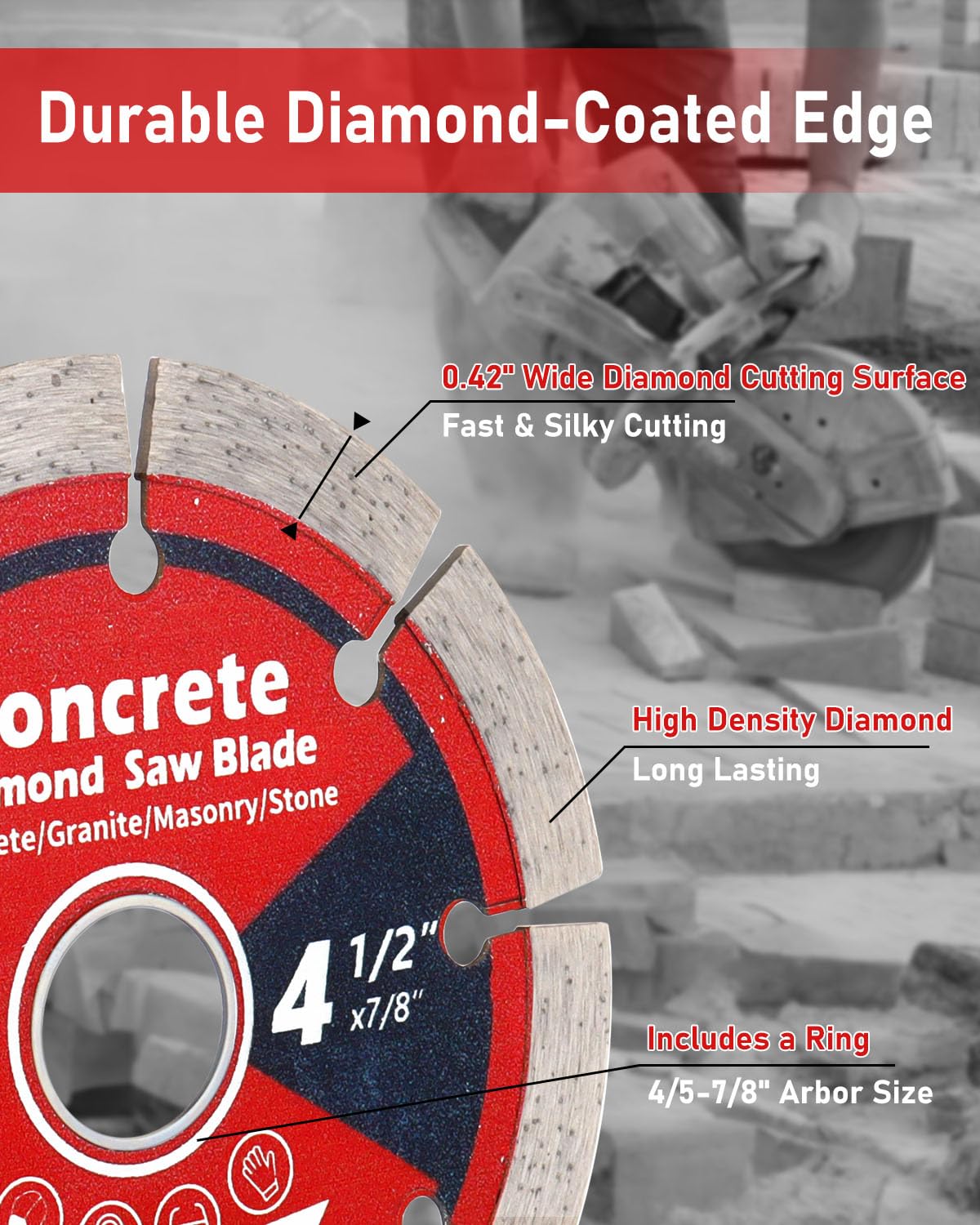 ZORUNNA diamond edge segmented blade offers cooling and dust control during cutting.