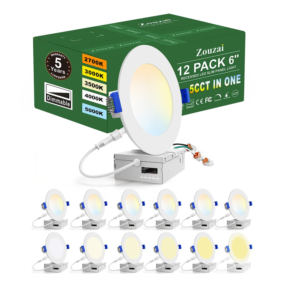 zouzai 12-pack 6-inch ultra-thin LED recessed light with junction box for quick ceiling retrofit