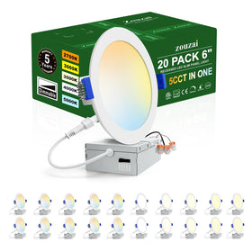 Zouzai 20-pack 6-inch LED recessed light front view for uniform kitchen illumination