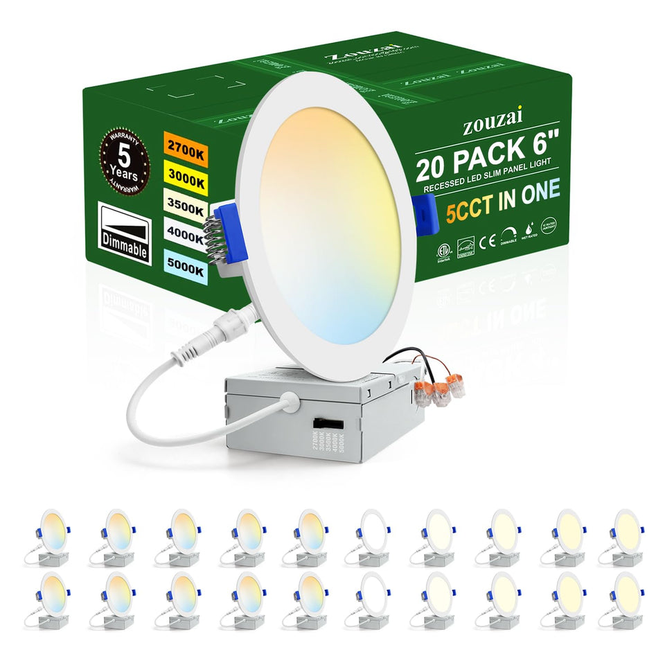 Zouzai 20-pack 6-inch LED recessed light front view for uniform kitchen illumination