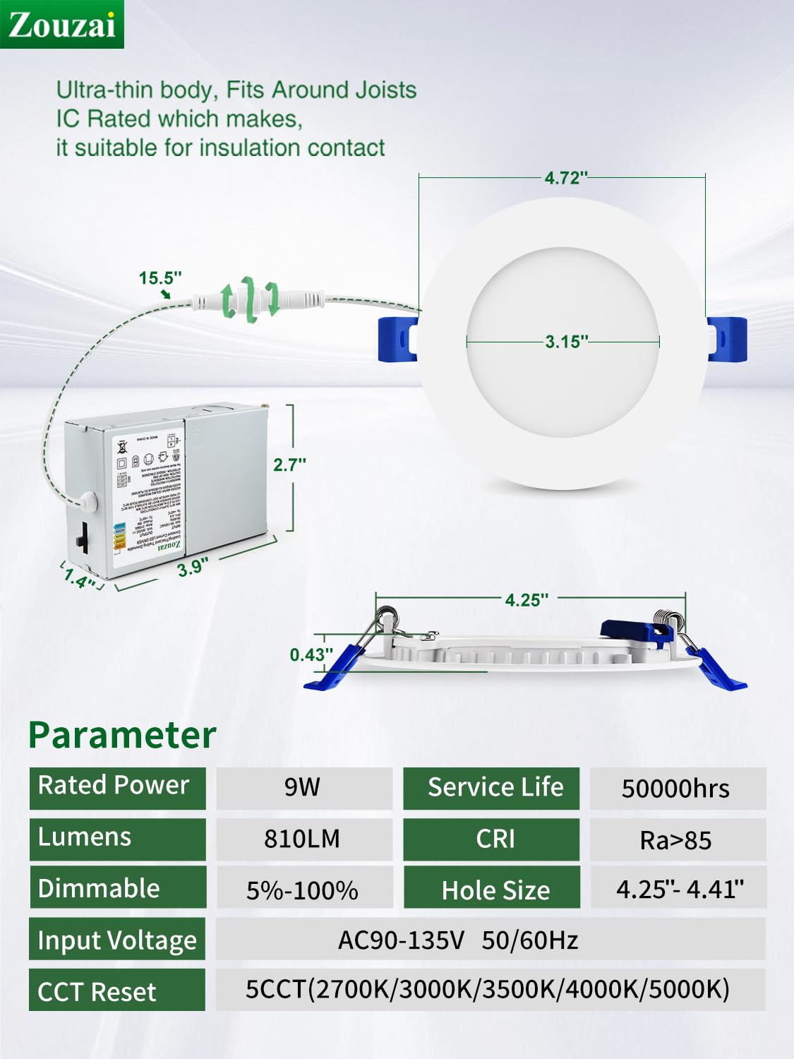 Zouzai damp-rated 4-inch downlight suitable for indoor spaces like kitchens
