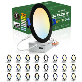 Zouzai 24-pack 6-inch LED recessed light front view with slim black profile and bright output