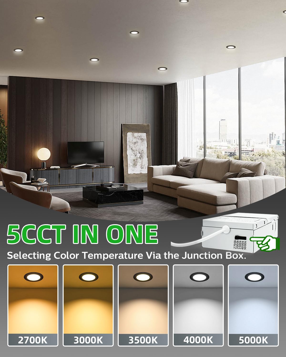 Zouzai 5CCT side control switch enabling quick room mood adjustments.