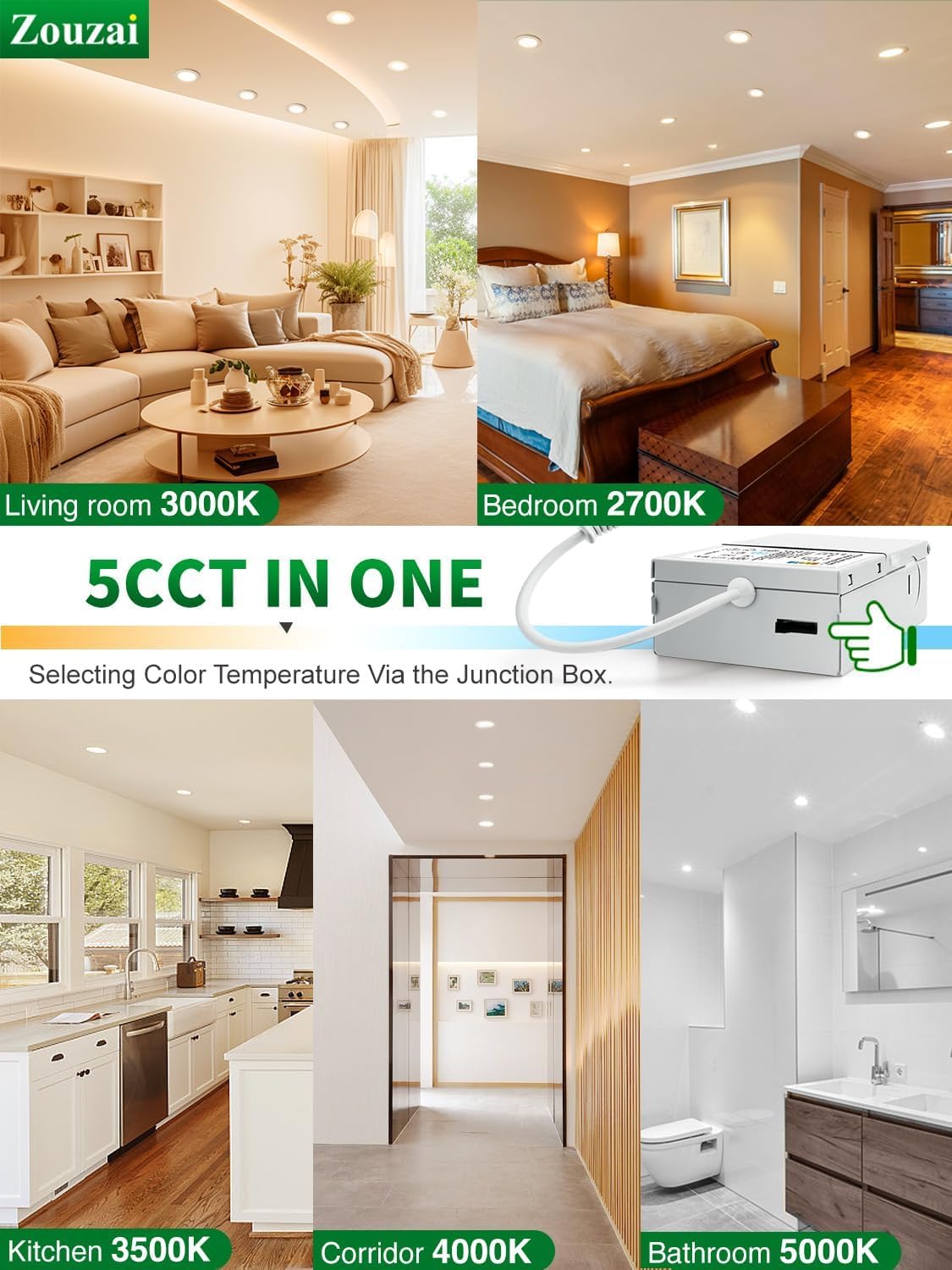 Zouzai 5CCT selectable ceiling light for adjustable warmth