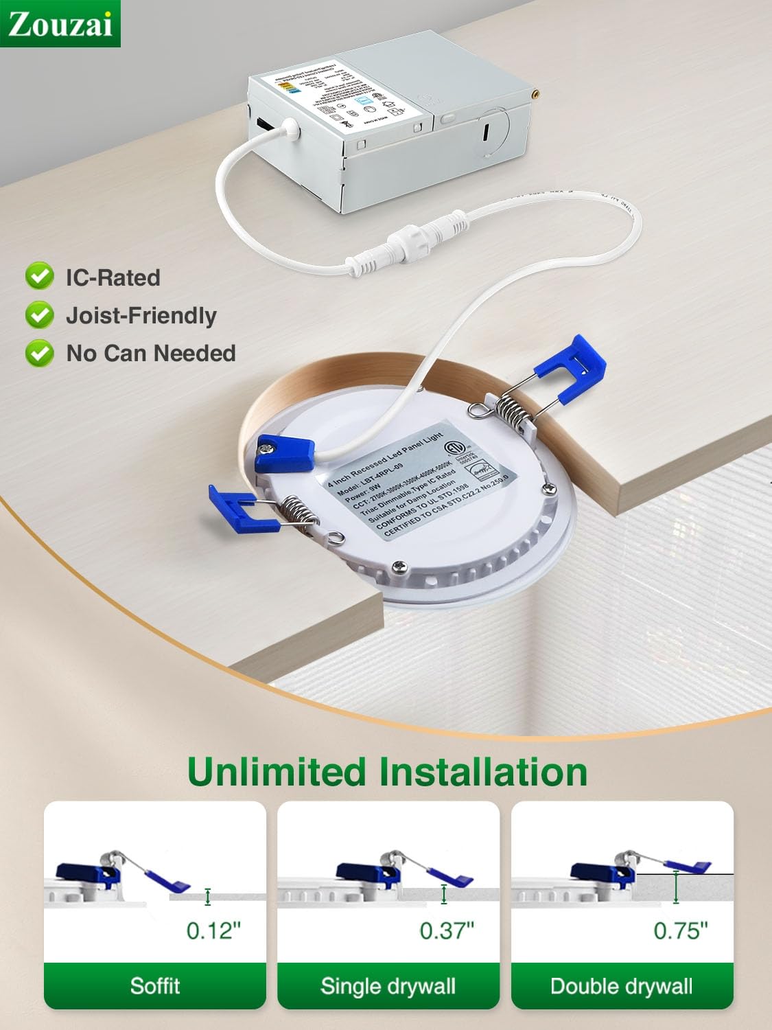 Zouzai quick-connect junction-box downlight for fast, reliable wiring.