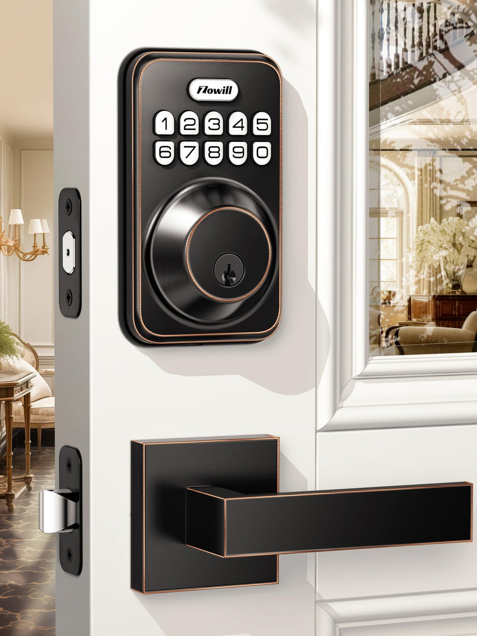 Zowill keyless entry lock with 2 lever handles for convenient at-door access