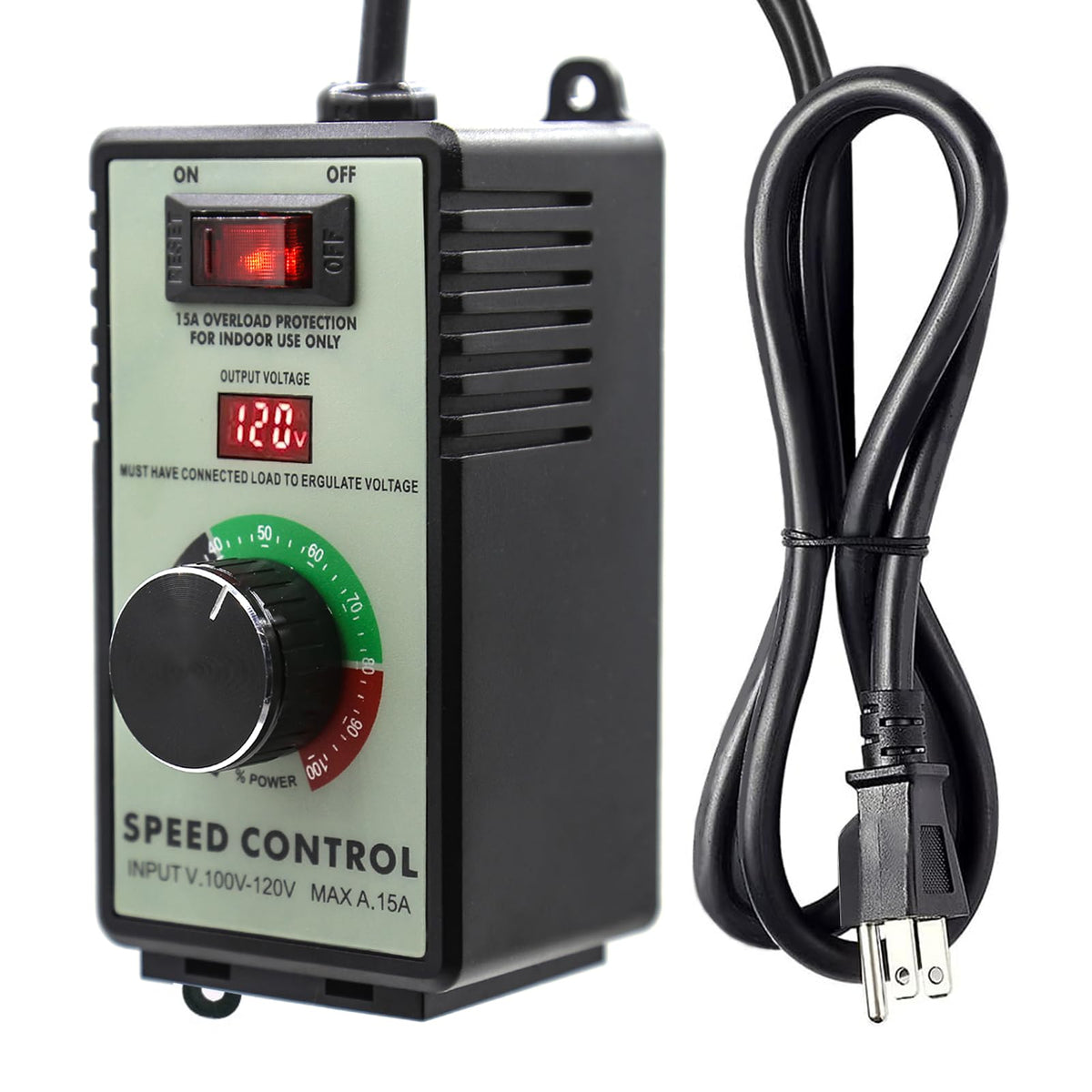 ZOWZEA AC motor controller front view with LED display for easy voltage monitoring.