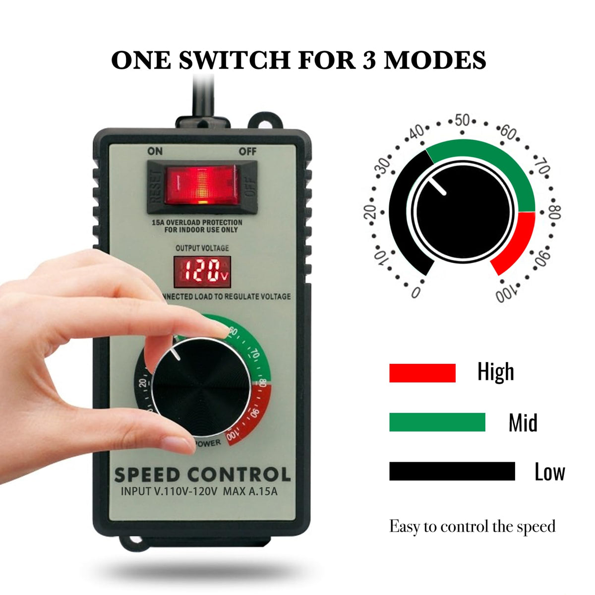 ZOWZEA AC motor controller rotary knob enables precise voltage adjustment during work.