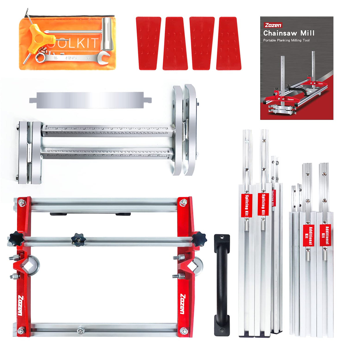 Zozen Chainsaw Mill includes felling wedges for easy setup.