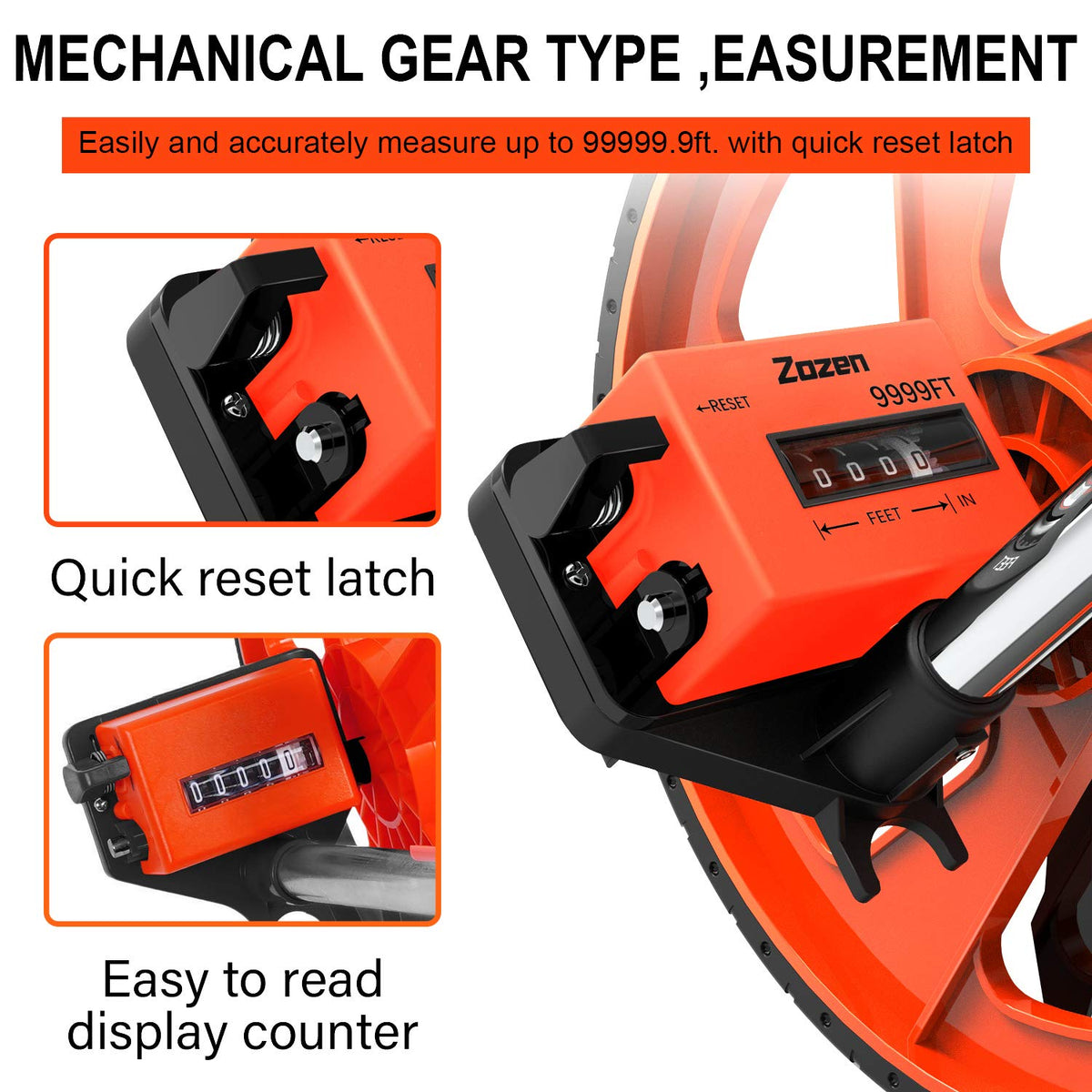 Zozen distance measuring wheel unfolded to 40 inches for long measurements.
