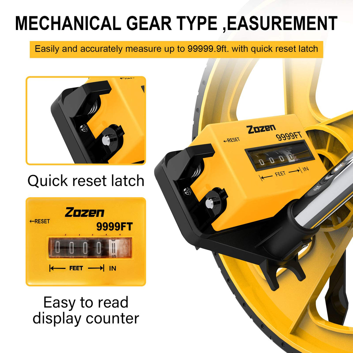 Zozen distance measuring wheel extended to 40 inches for precise layout on site.