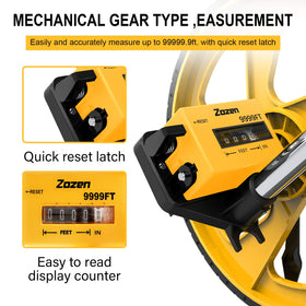Zozen distance measuring wheel extended to 40 inches for precise layout on site.