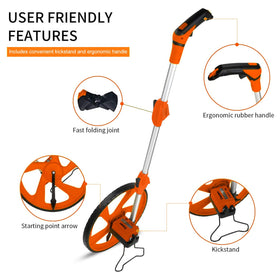 Zozen distance measuring wheel kickstand keeps measurement at the start.