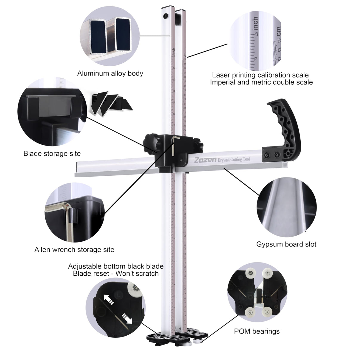 Zozen drywall cutter adjustable-height blade for various drywall thicknesses.