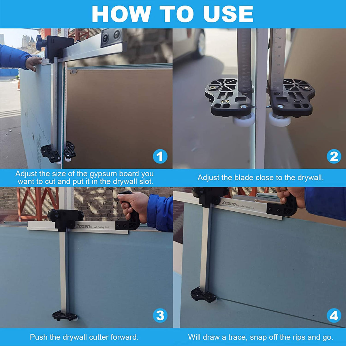 Zozen drywall cutter dual blades for clean edges on both sides.
