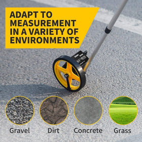 Durable rubber wheel on Zozen Measuring Wheel handles rough surfaces.