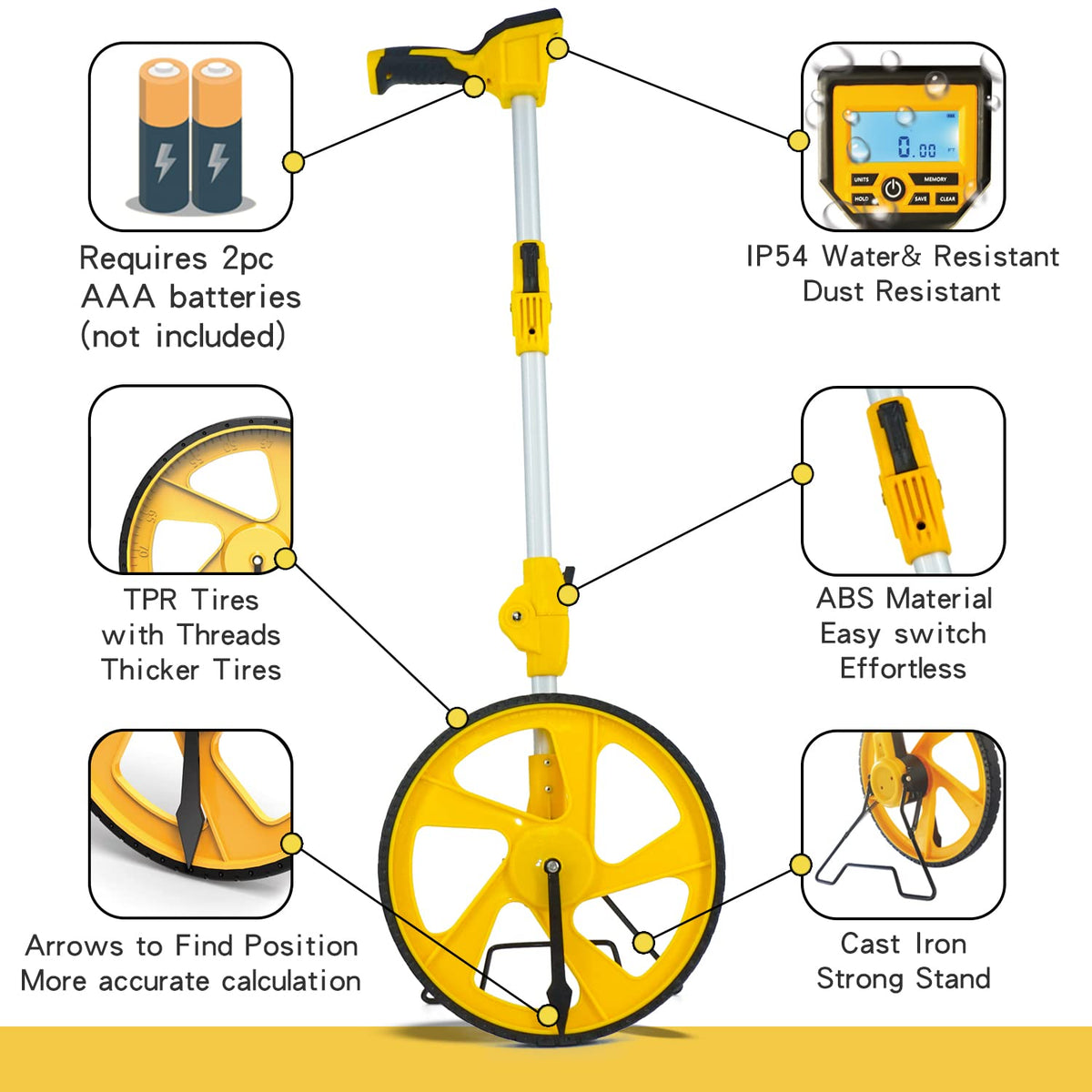 Zozen measuring wheel with durable TPR tires for steady grip