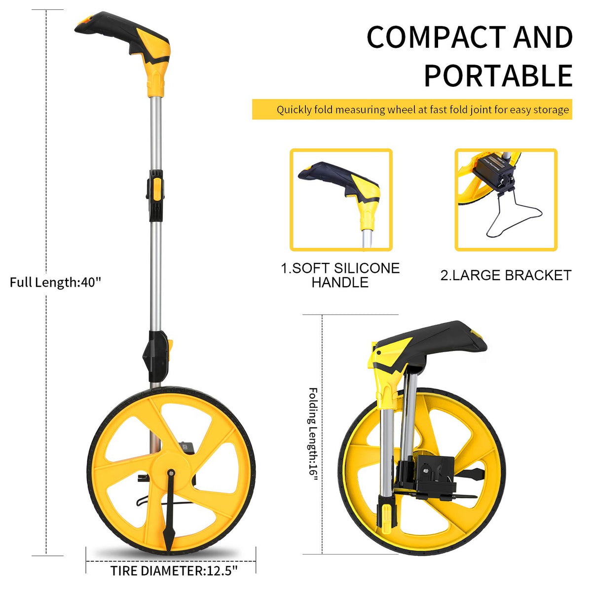 Zozen measuring wheel packed in the included backpack for portable transport.