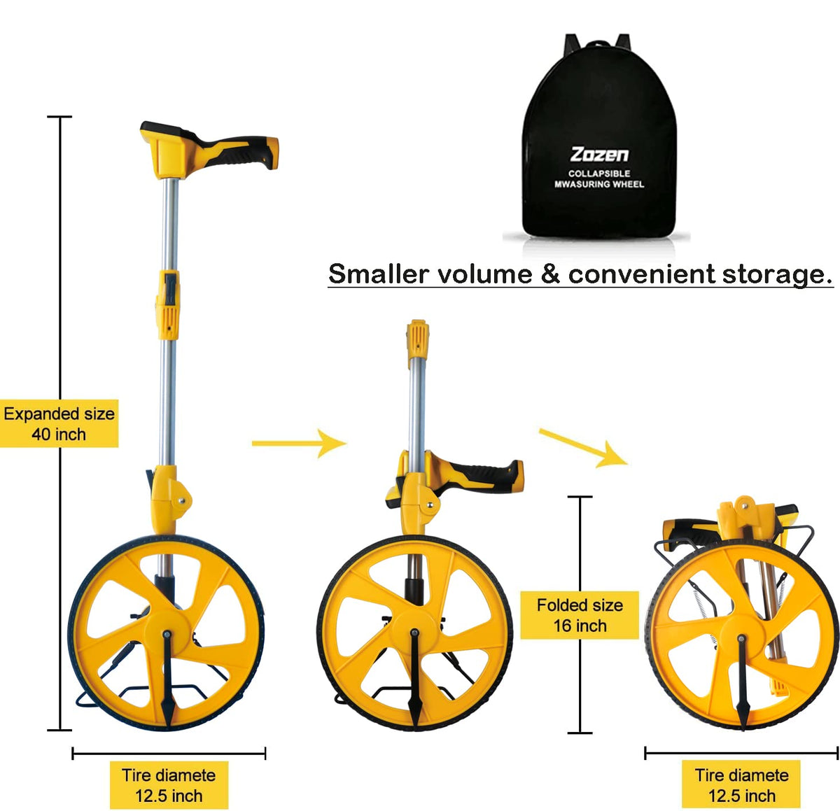 Zozen measuring wheel folded compact for easy transport