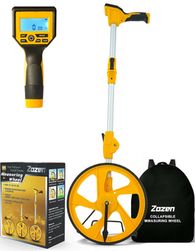 Zozen measuring wheel front view showing compact, professional tool ready for use