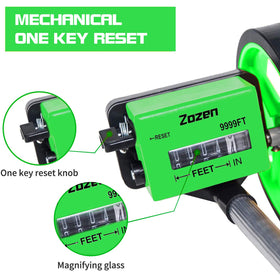 Zozen measuring wheel one-key reset button simplifies repeating measurements during a project.