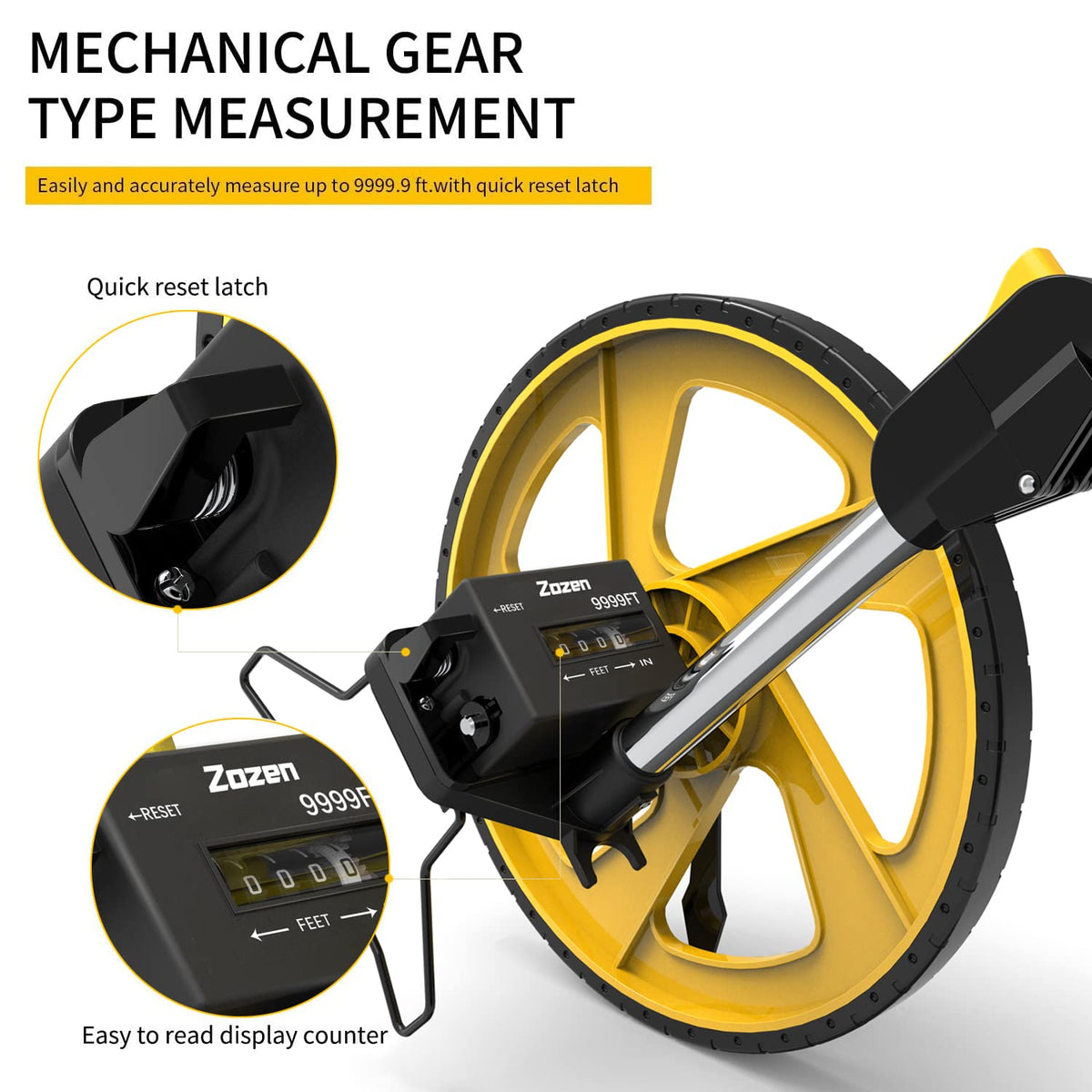 Zozen measuring wheel with start point arrow for clear benchmark planning.