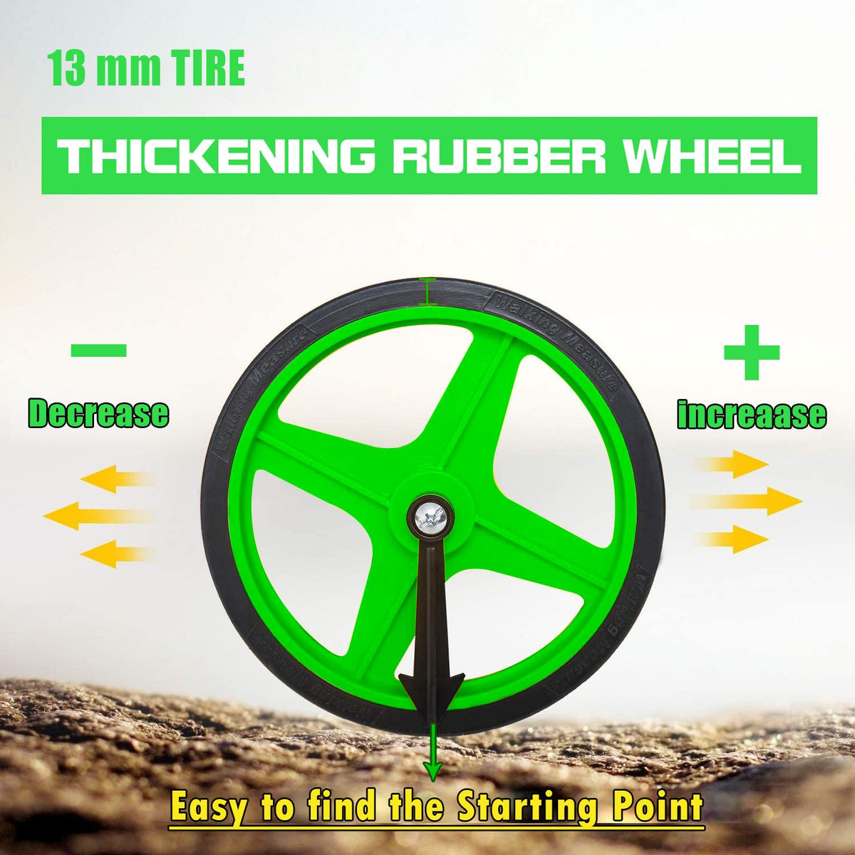 Zozen measuring wheel with telescopic pole extended for hard-to-reach measurements on uneven terrain.