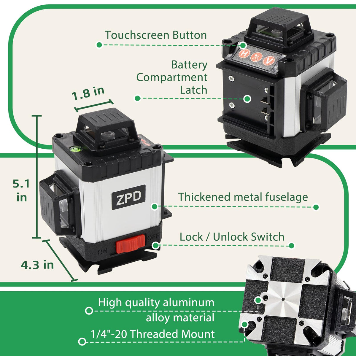 ZPD power charger and batteries keep the laser level ready for work