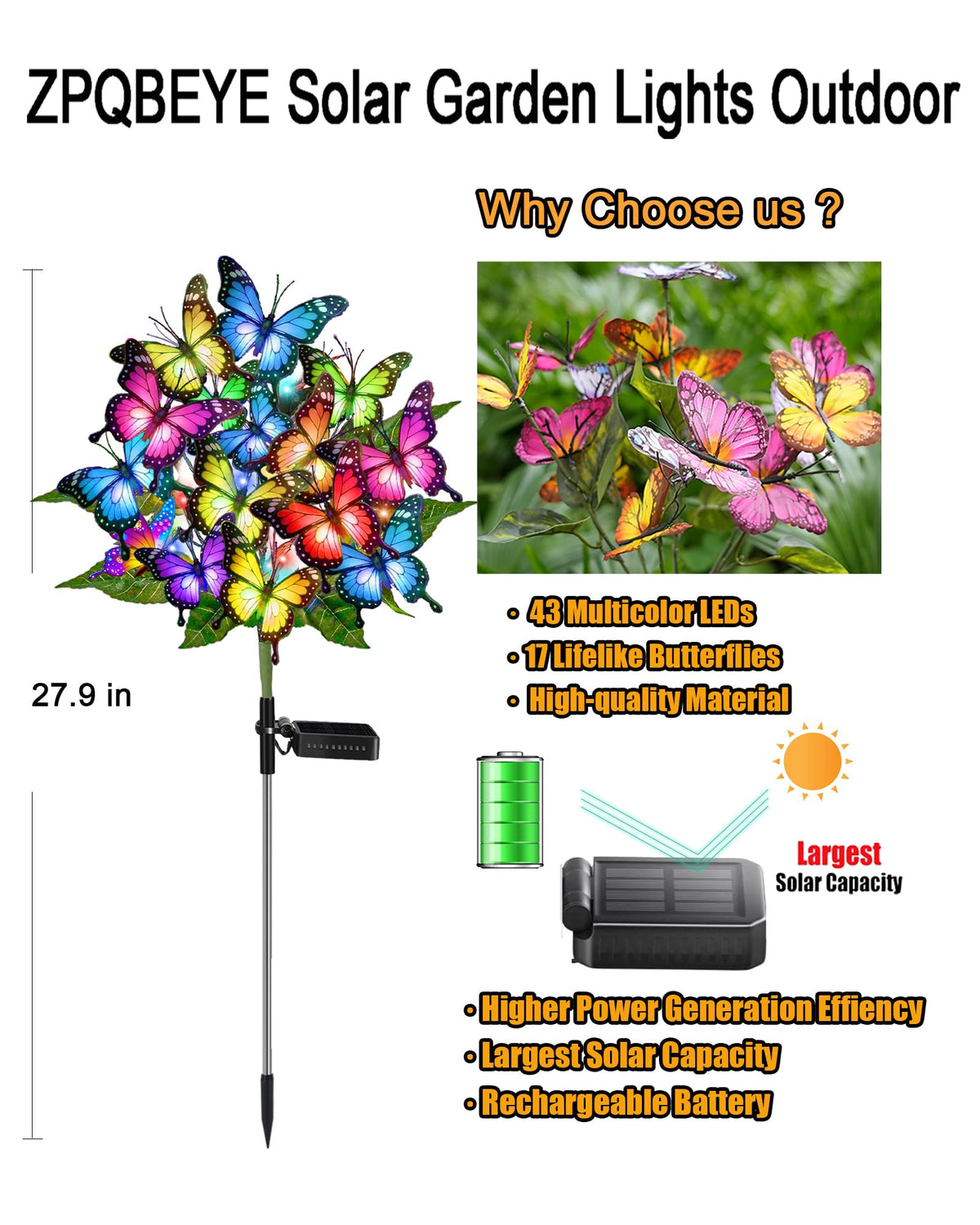ZPQBEYE butterfly garden stake lights auto-on at night for safe yard lighting.