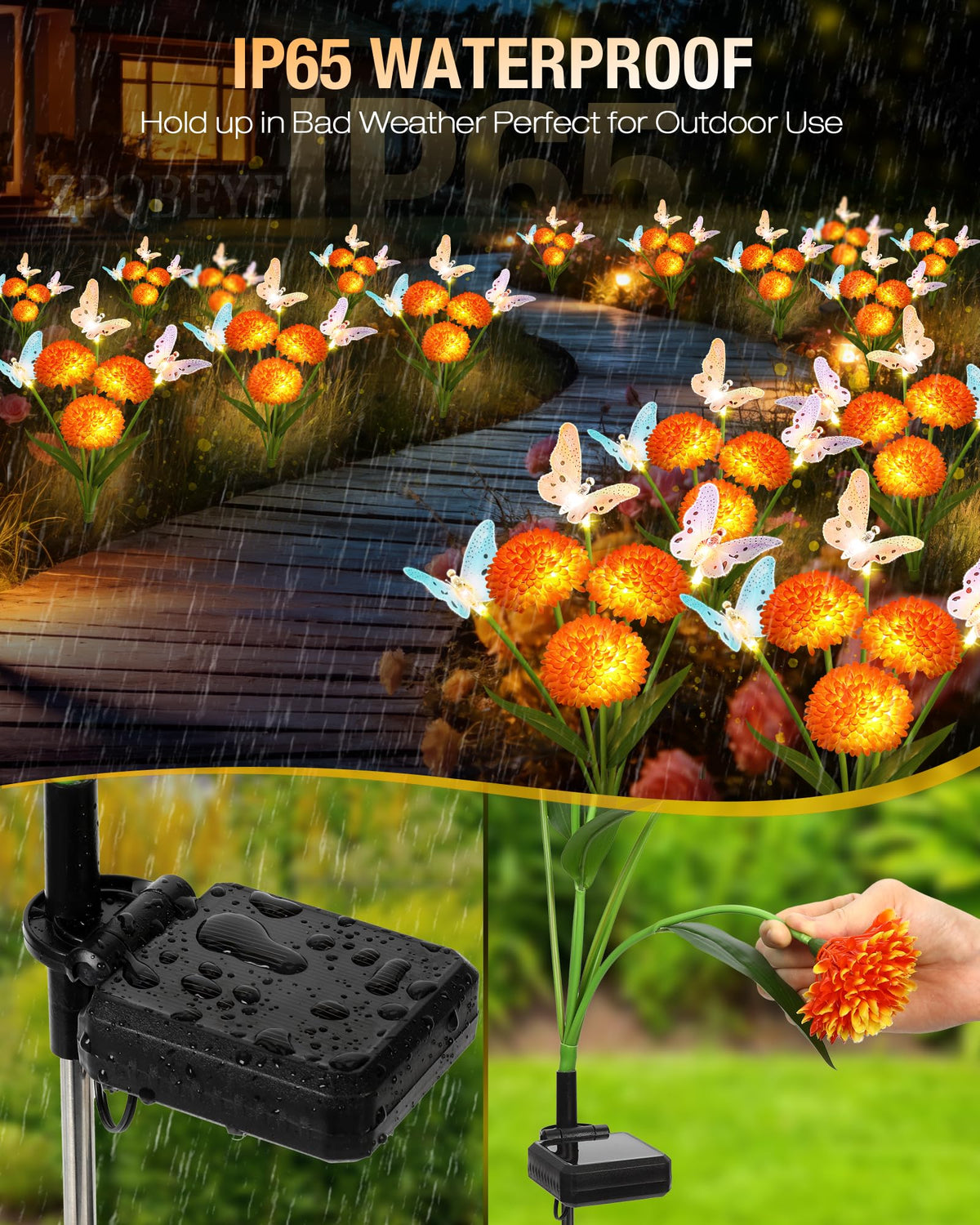 ZPQBEYE IP65 waterproof design withstands rain and dew for reliable year-round use.