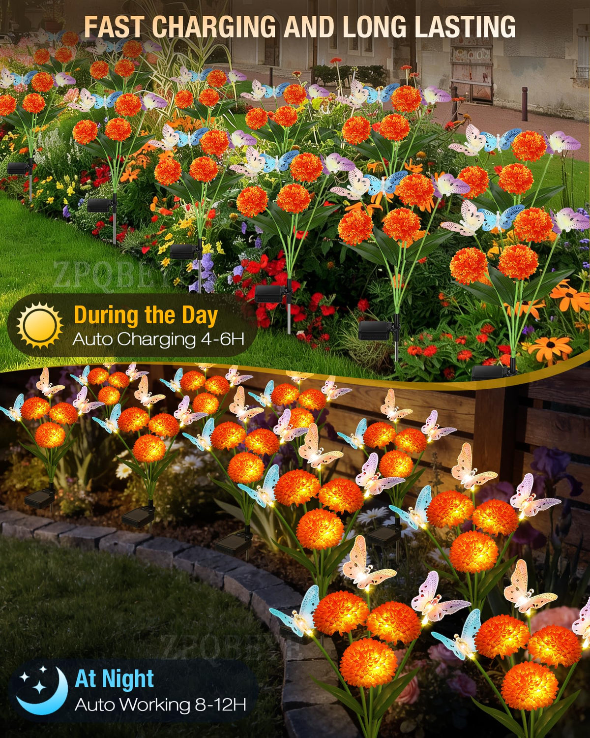 ZPQBEYE solar panel charges quickly for long-lasting outdoor illumination.