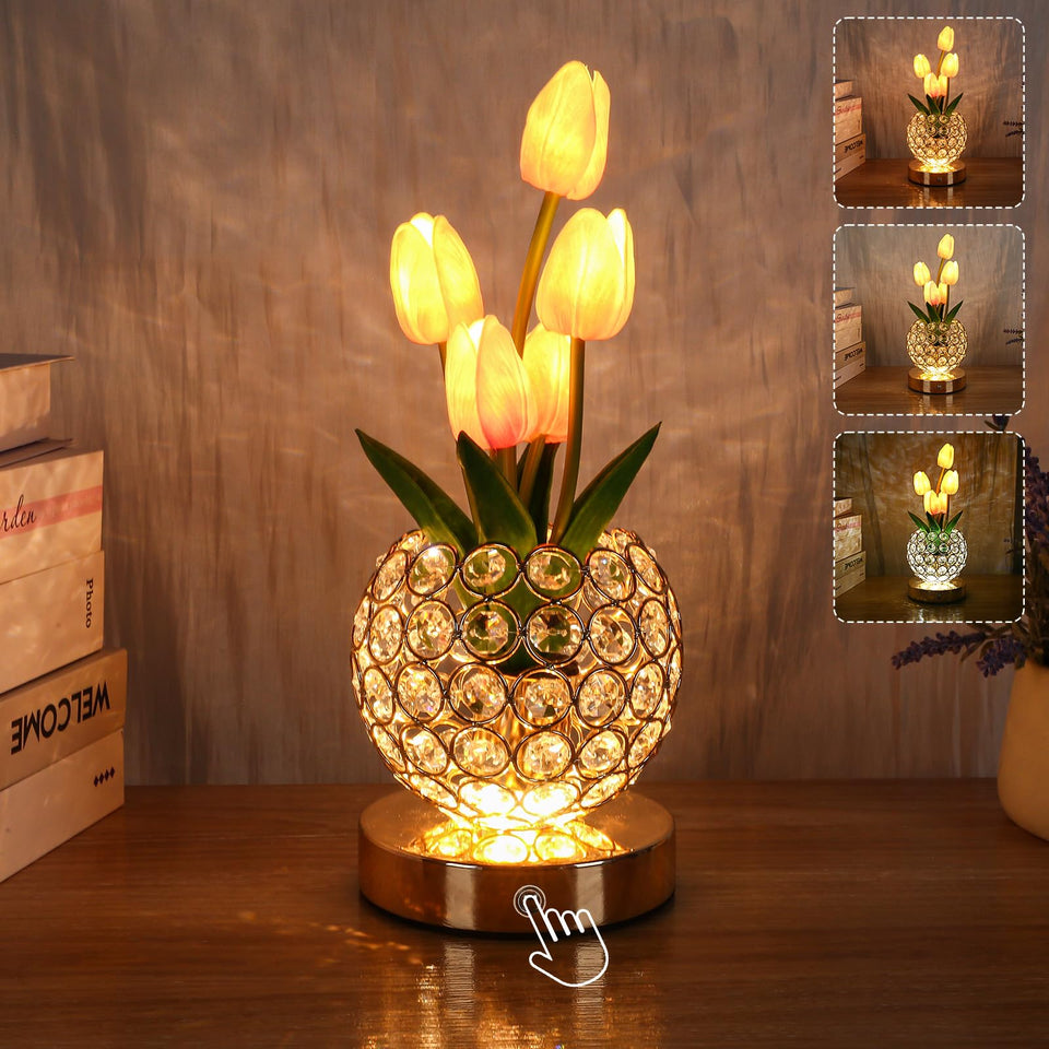 ZQPBLED pink tulip table lamp glowing softly for gifting and ambiance