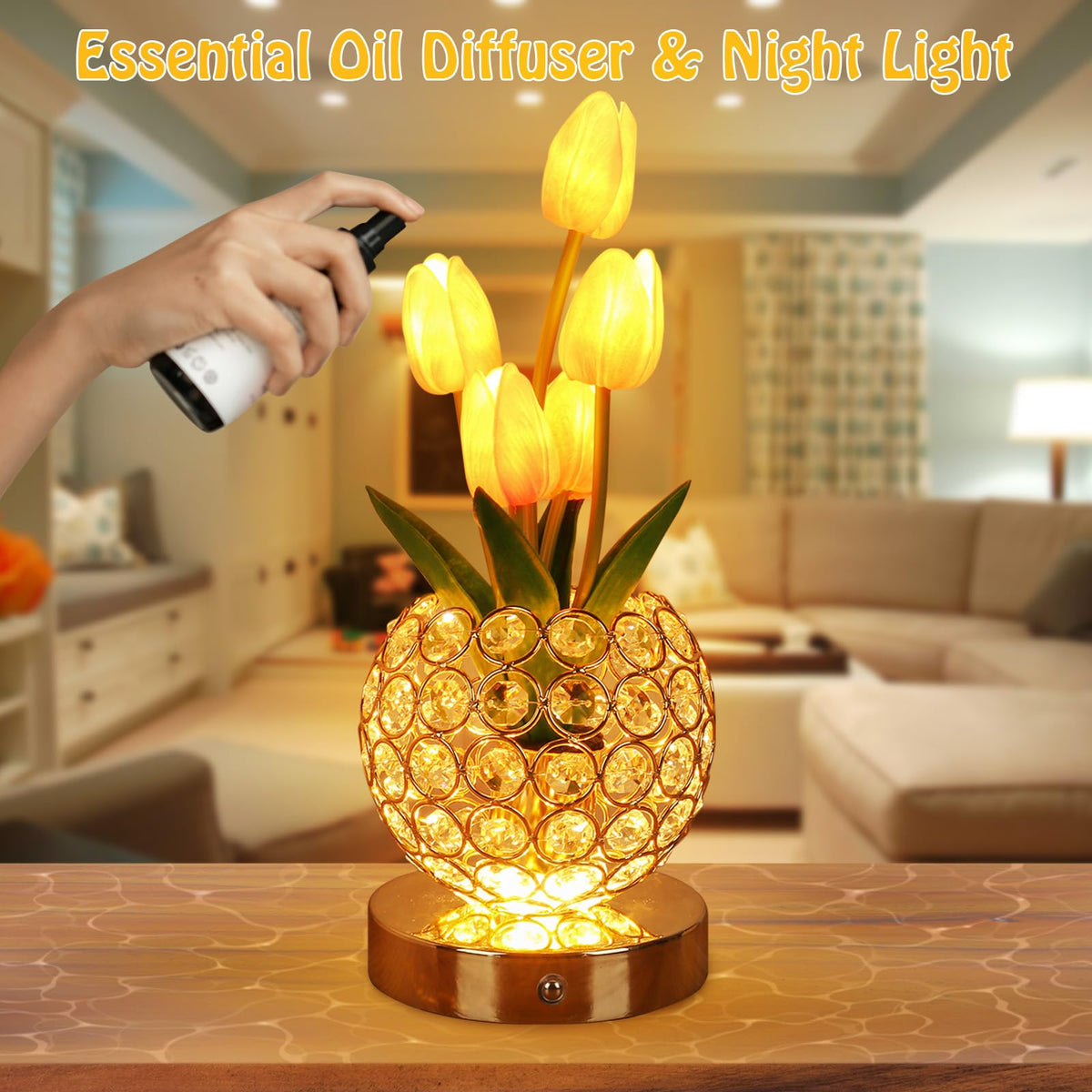 ZQPBLED crystal flower bedside lamp displaying 3-color options