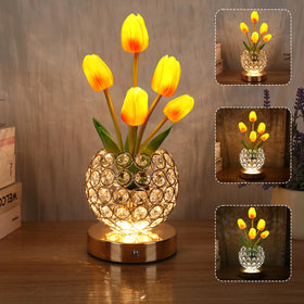 ZQPBLED pink tulip crystal table lamp with warm glow, perfect gift idea.