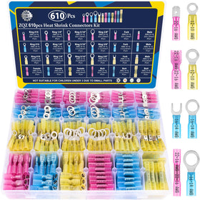 ZQZ 610PCS heat shrink kit main view showing comprehensive marine-grade connectors for versatile wiring.