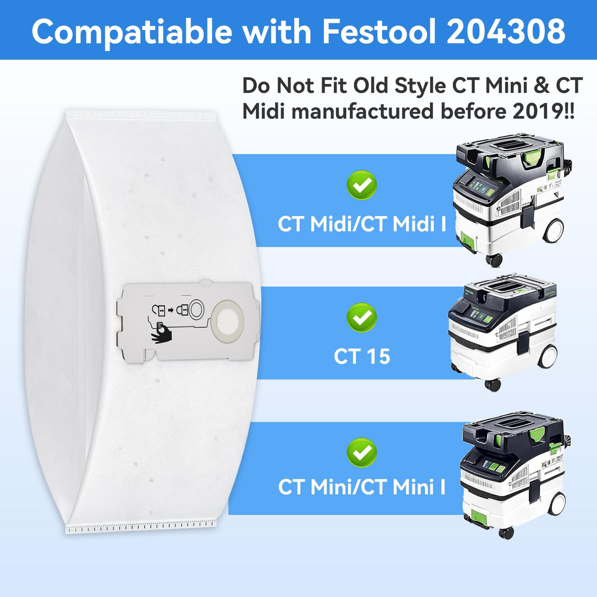 ZQZiQi 204308 bags for CT Midi provide high capacity and sustained suction.