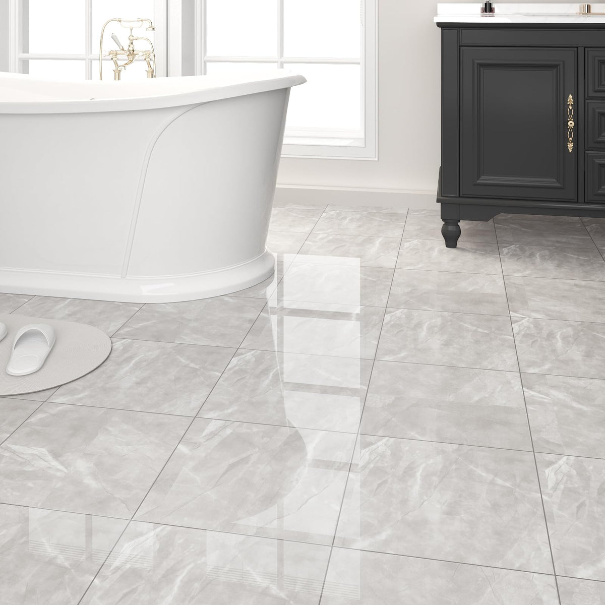 ZRJT glossy finish peel-and-stick tile ideal for bathroom spaces