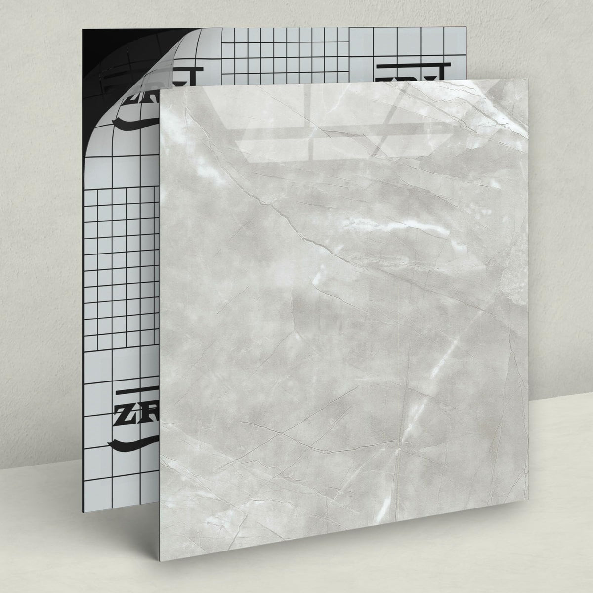 ZRJT peel-and-stick floor tile for RV upgrades in light grey marble