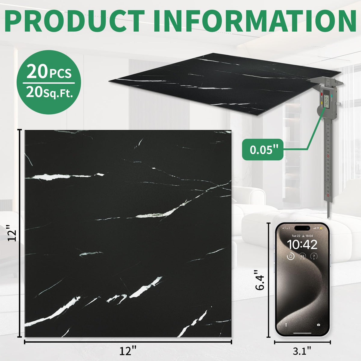 ZRJT Waterproof vinyl tile ideal for bathroom and laundry room surfaces.