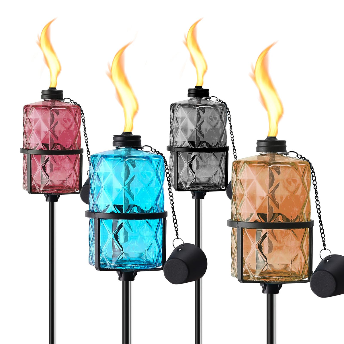 ZSPENG colorful glass garden torch bottle adds vibrant ambiance to outdoor spaces.