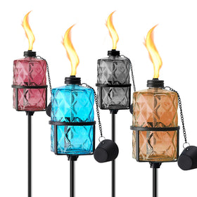 ZSPENG colorful glass garden torch bottle adds vibrant ambiance to outdoor spaces.