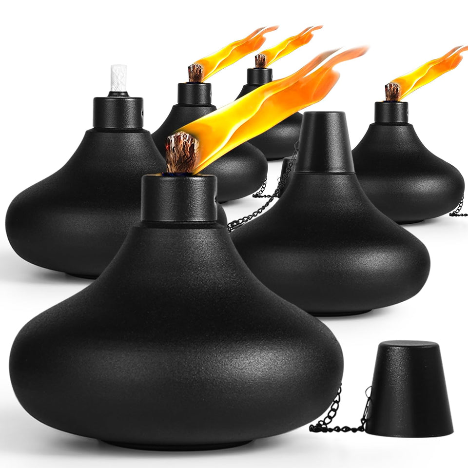 ZSPENG table top torch six-pack on a patio adds warm outdoor ambiance