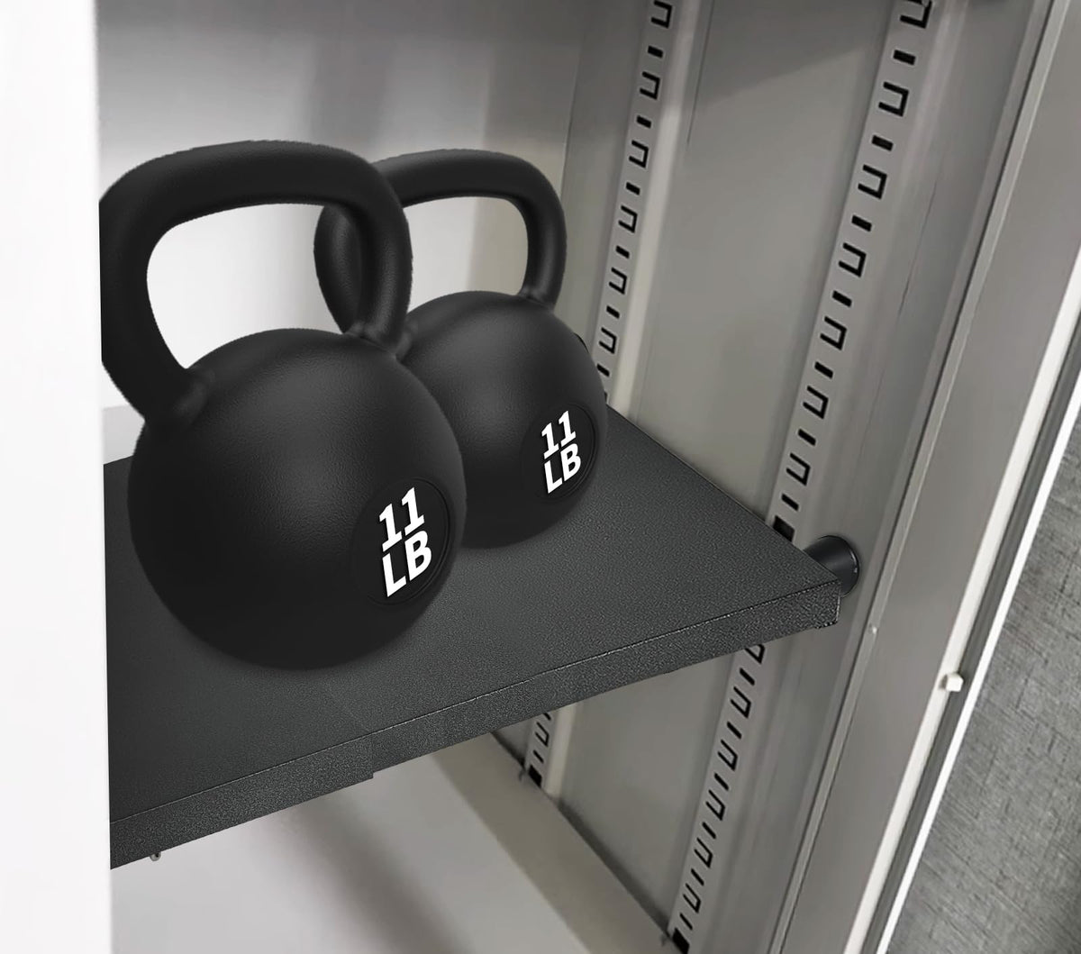 Zsttion adjustable locker shelf showing adjustable width for a snug locker fit.