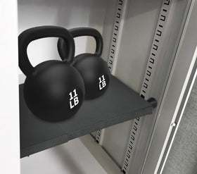 Zsttion adjustable locker shelf showing adjustable width for a snug locker fit.
