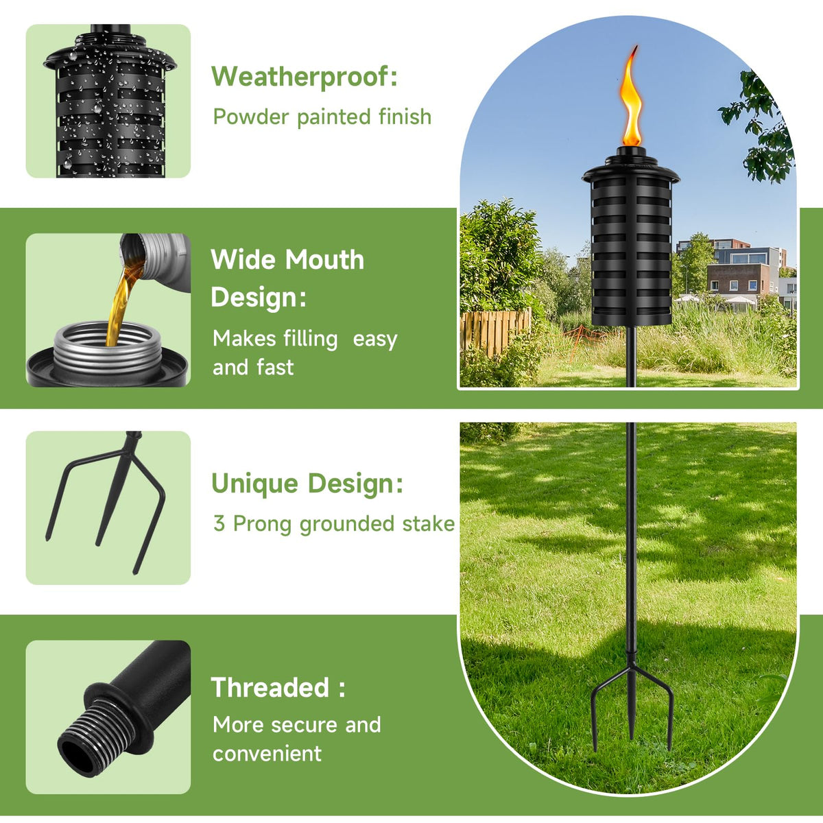 ZSZMFH torch with 3-prong grounded stake for stability
