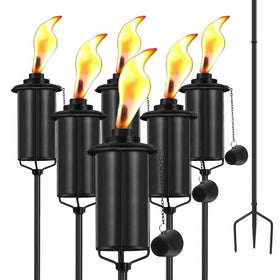ZSZMFH 6-pack metal torch on table enhances outdoor decor and mood.