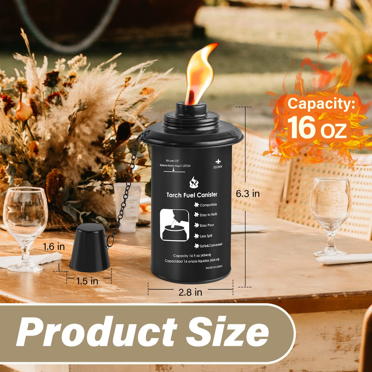 ZSZMFH bamboo torch canister refill with wicks and caps for easy setup