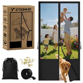 ZTIONHD magnetic screen door front view shows hands-free entry with auto-seal