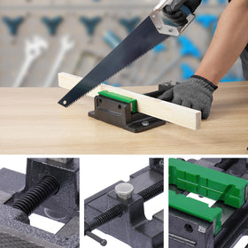 ZTUKOMN Drill Press Vise mounted on bench with included screws for stability.