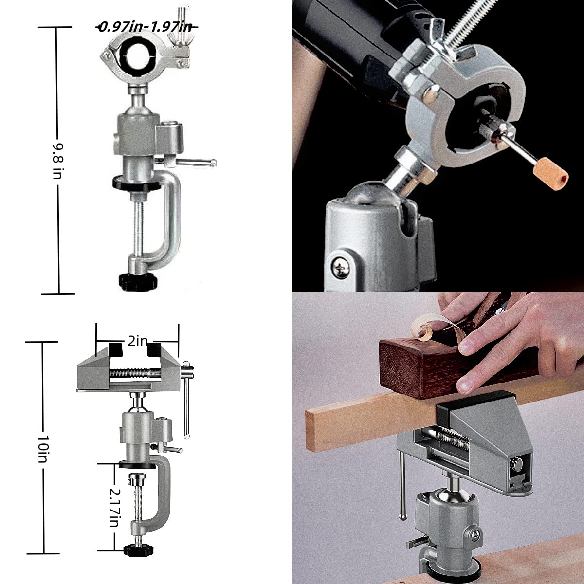 ZTUKOMN edge-mount clamp fits tables up to 2.17 inches thick.